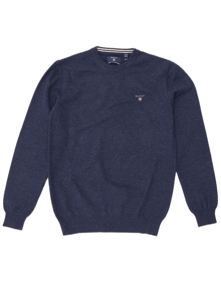 Gant Herren-Pullover mit Rundhalsausschnitt, Größe S, marineblaue Wolle
