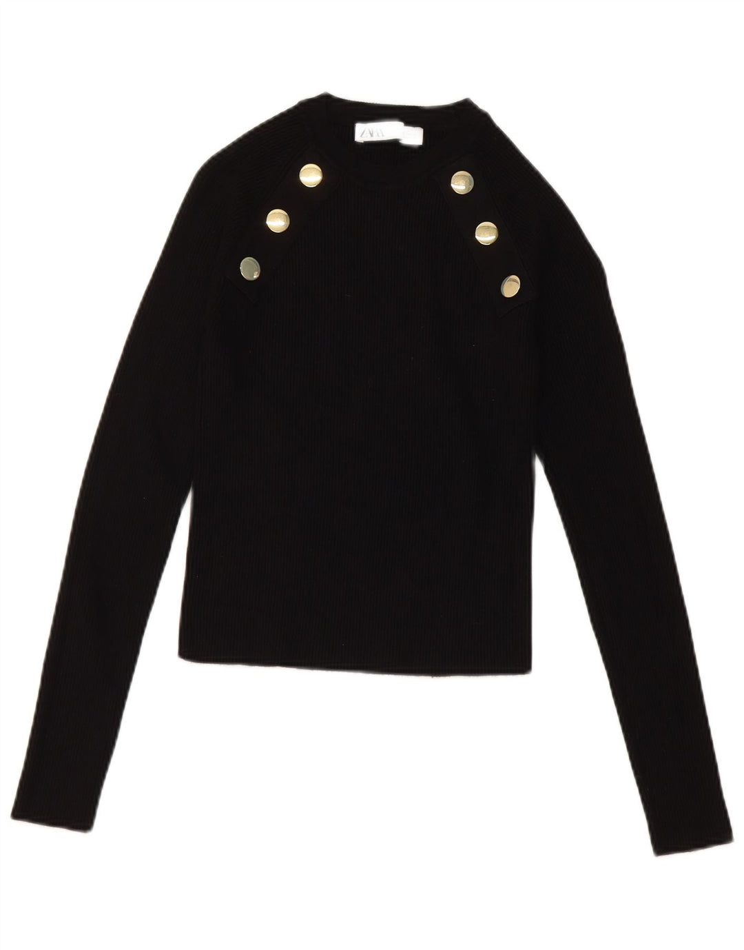 Zara Damen Crop Top Langarm UK 14 Große schwarze Viskose