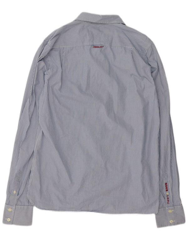 Superdry Herren-Hemd 2XL aus blauer Nadelstreifen-Baumwolle