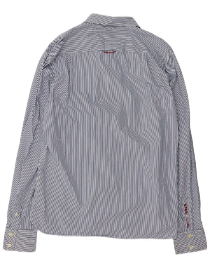 Superdry Herren-Hemd 2XL aus blauer Nadelstreifen-Baumwolle