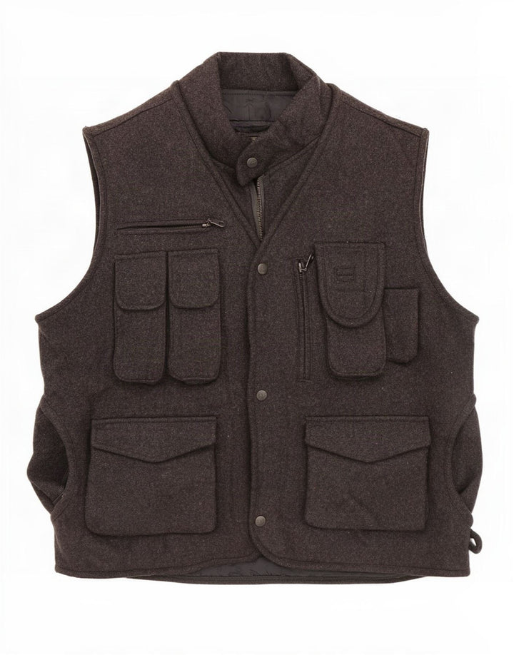 James Dillon Herren Utility Gilet UK 38 Mittelgraues Nylon