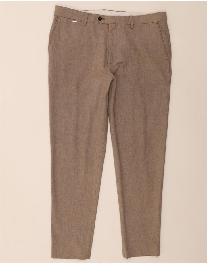 Zara Herren Slim Anzughose EU 44 Large W34 L29 Braun Polyester