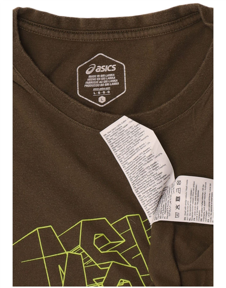 Asics Herren Grafik T-Shirt Top Large Khaki Baumwolle