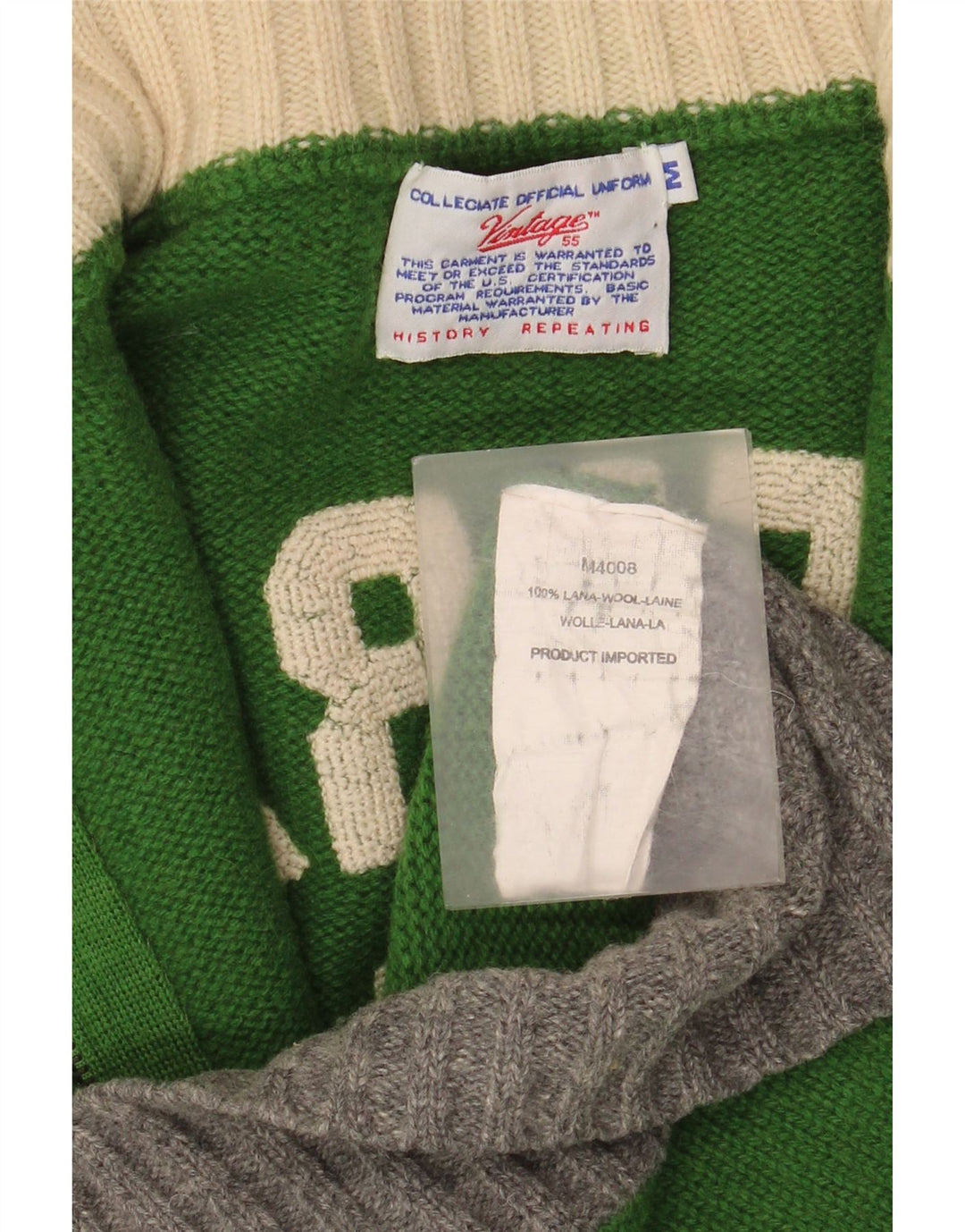 VINTAGE Grafischer Herren-Cardigan-Pullover aus mittelgrüner Colourblock-Wolle
