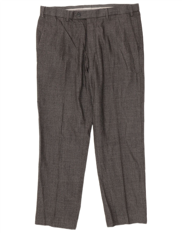 Marks & Spencer Herren-Anzughose mit maßgeschneiderter Passform, W36 L31, graues Fischgrätenmuster