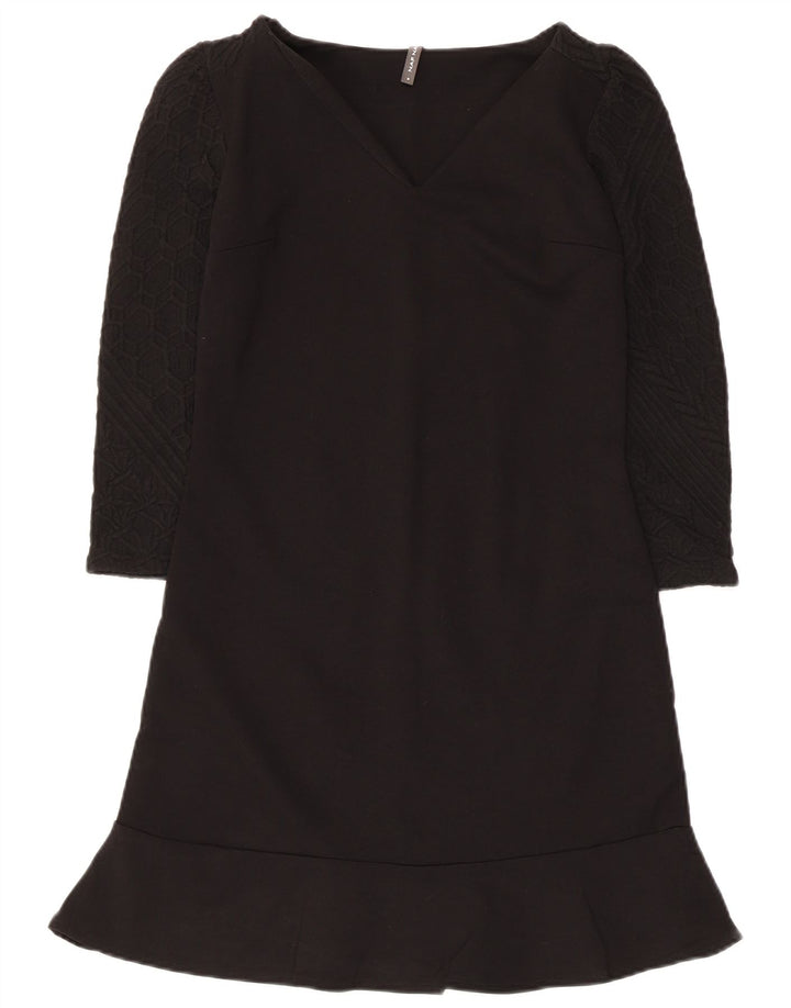 Naf Naf Damen Basic-Kleid mit 3/4-Ärmeln, Größe S, Schwarz, Viskose