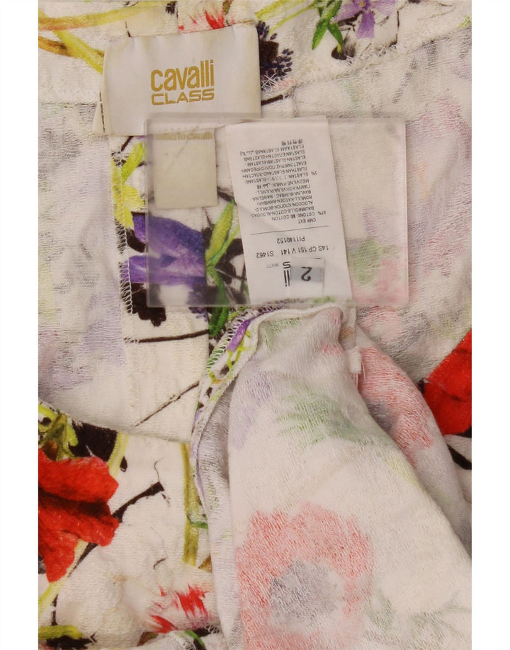 JUST CAVALLI Damen-Etuikleid, Größe 2, klein, weiße Baumwolle mit Blumenmuster