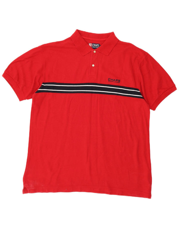 CHAPS RALPH LAUREN Mens Polo Shirt XL Red Striped Cotton