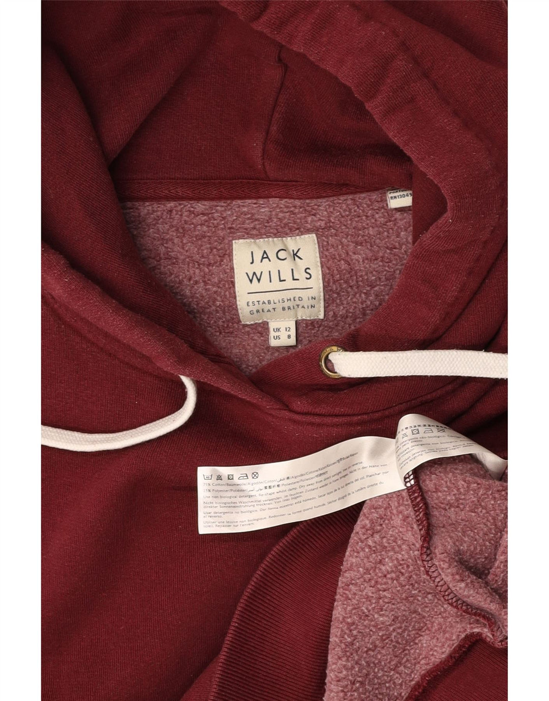 JACK WILLS Damen-Kapuzenpullover mit Grafik, UK 12, mittlere Burgunderrote Baumwolle