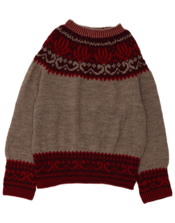 VINTAGE Damen Pullover mit U-Boot-Ausschnitt, UK 14, Mittelgrau, Fair Isle