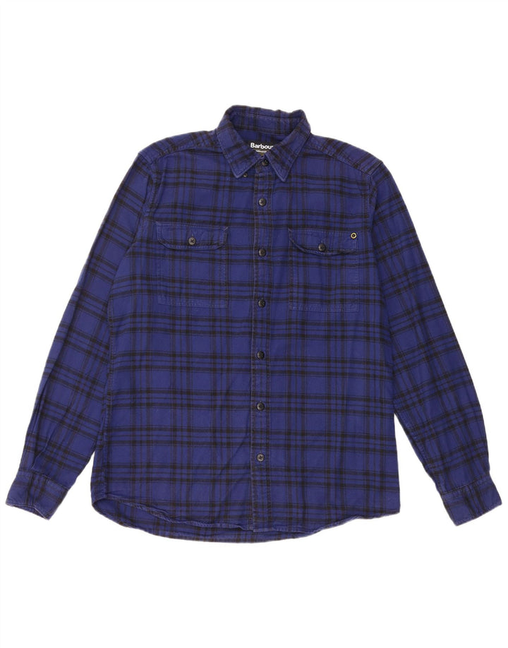 Barbour Herren-Flanellhemd aus mittelblau karierter Baumwolle