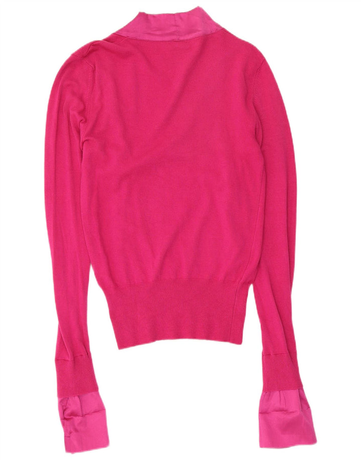 Pinko Damen-Pullover mit V-Ausschnitt, UK 12, mittelrosa Viskose