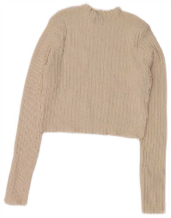 Zara Damen Crop Turtle Neck Pullover Pullover UK 8 Small Off White Polyester