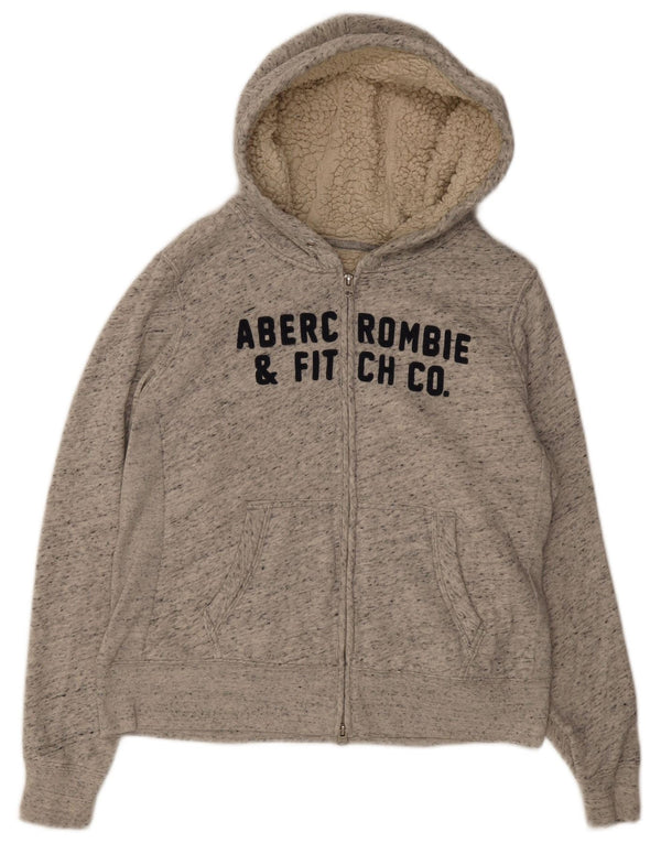 Abercrombie & Fitch Damen Sherpa Zip Hoodie Pullover UK 16 Large Grau