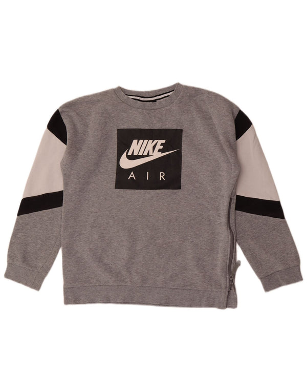 Nike Jungen-Sweatshirt mit Grafik, 13–14 Jahre, XL, graue Farbblock-Baumwolle