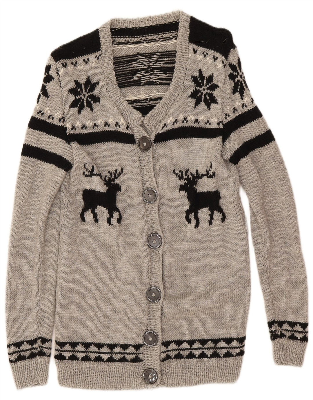 Vintage Damen Cardigan Pullover UK 12 Mittelgrau Fair Isle