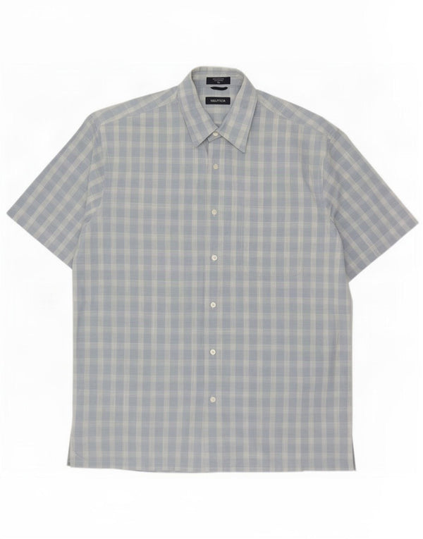Nautica Mens Short Sleeve Shirt XL Blue Check Cotton