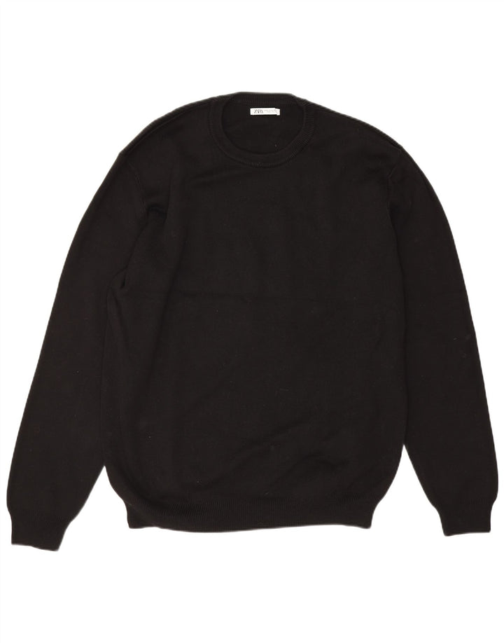 Zara Herren-Pullover mit Rundhalsausschnitt, XL, schwarze Baumwolle