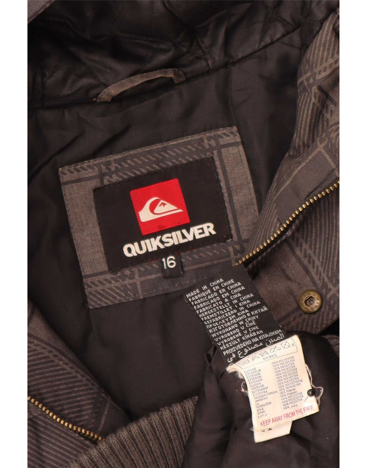 Quiksilver Jungen-Bomberjacke mit Kapuze, 15–16 Jahre, grau kariertes Polyester