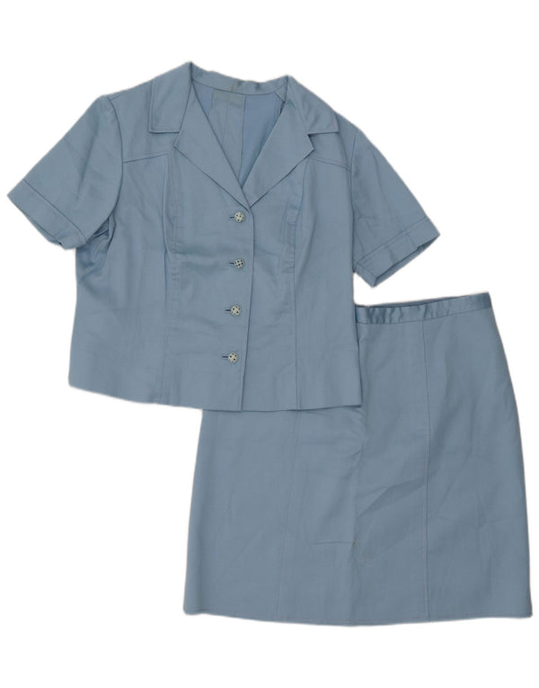 Vintage Damen Kurzärmliges 2-teiliges Rockset UK 14 Medium W33 Blau gestreift