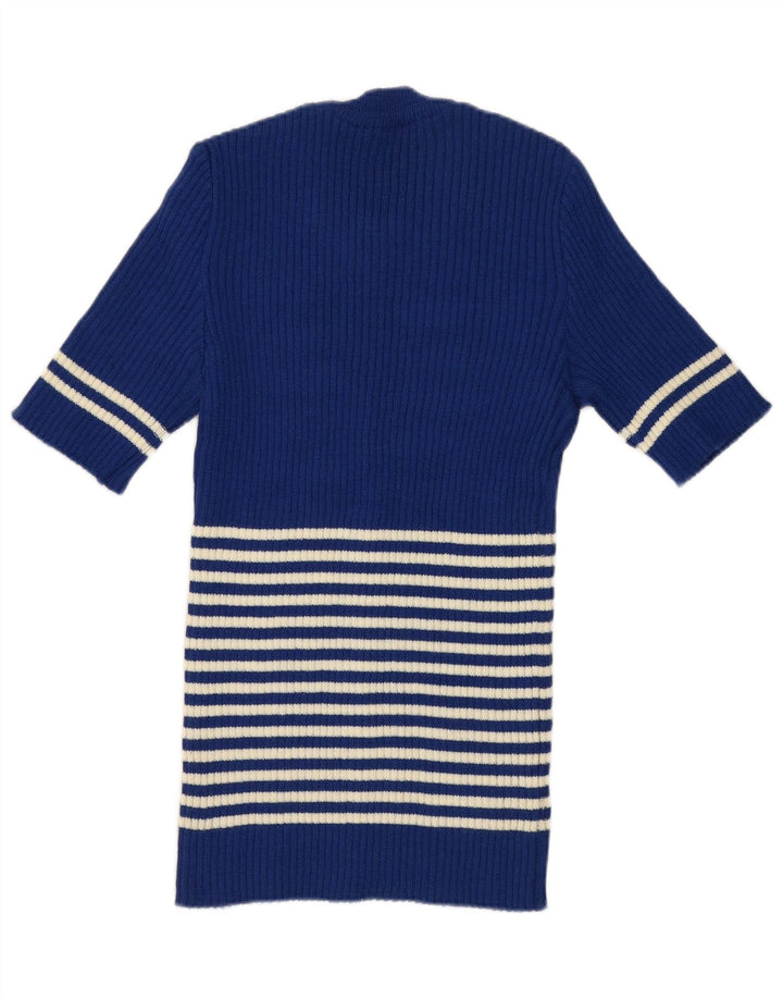 Vintage Damen Pullover mit Rundhalsausschnitt UK 12 Mittelblau gestreift