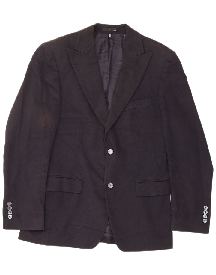 Zara Herren-Blazer mit 2 Knöpfen, EU 48, mittelmarineblaue Baumwolle