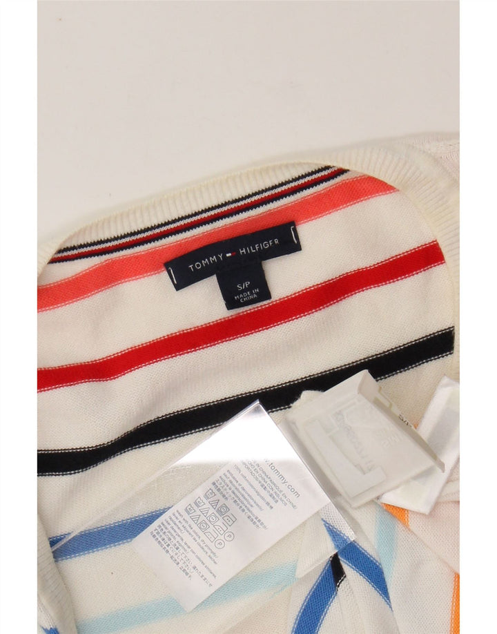 TOMMY HILFIGER Damen-Pullover mit V-Ausschnitt, Gr. 10, Größe S, weiß gestreift