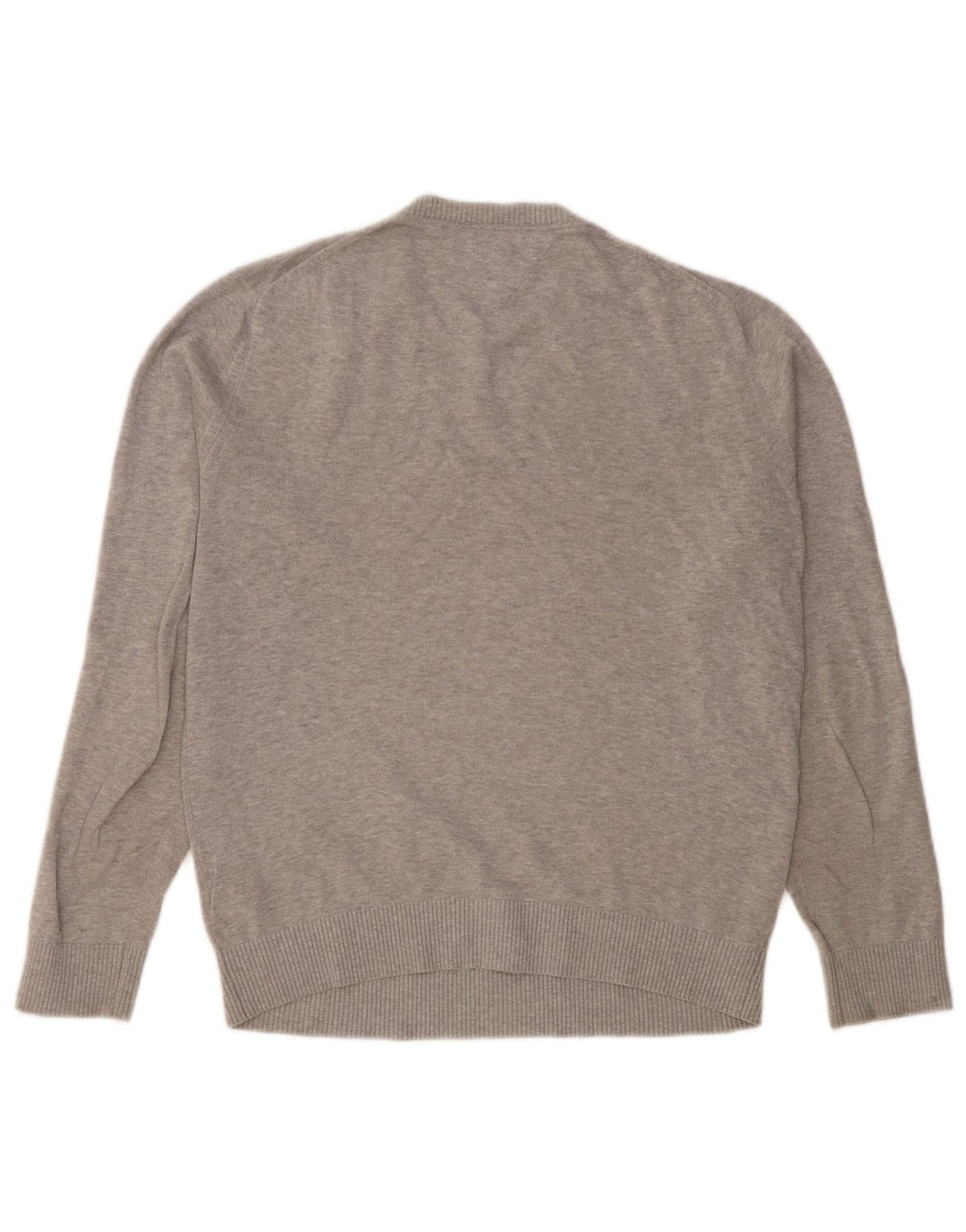 Tommy Hilfiger Herren-Pullover mit V-Ausschnitt aus mittelgrauer Baumwolle