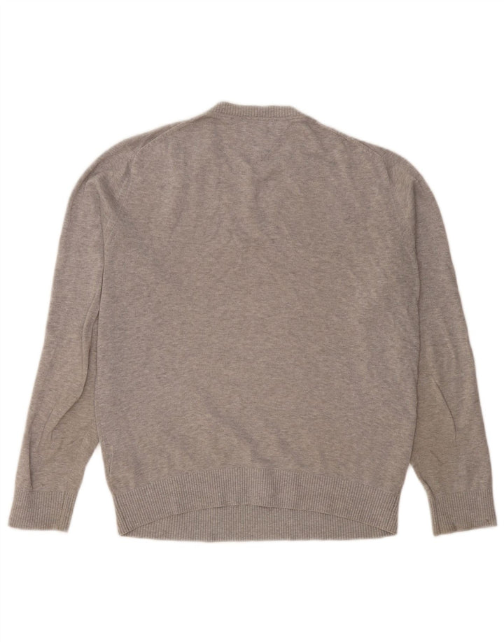 Tommy Hilfiger Herren-Pullover mit V-Ausschnitt aus mittelgrauer Baumwolle