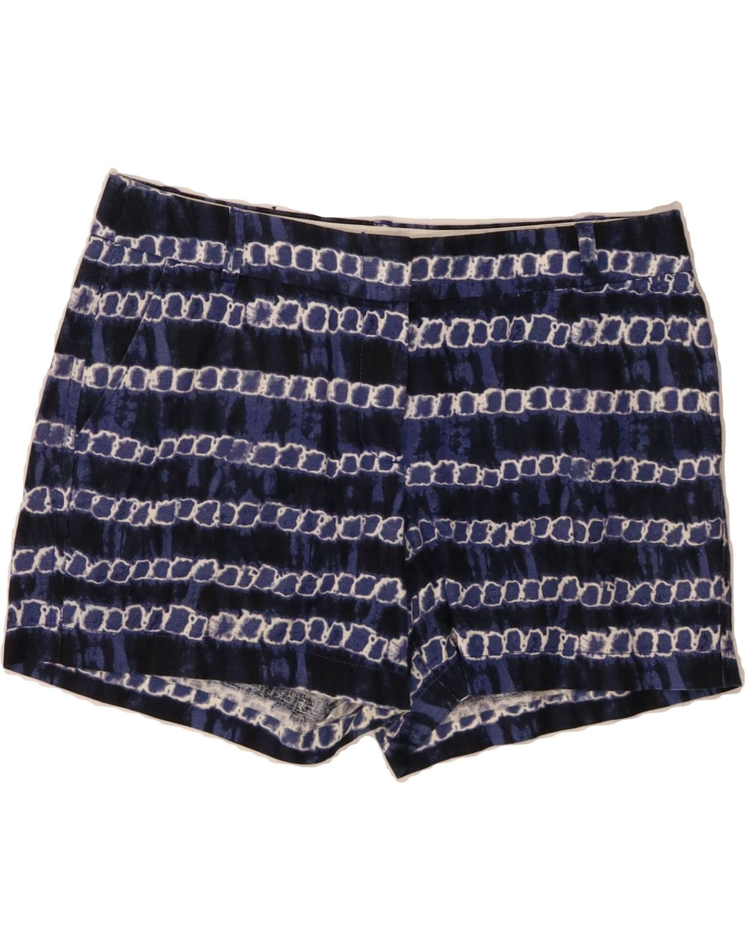 J. CREW Womens Hot Pants US 10 Large W34 Navy Blue Geometric Linen Vintage J. Crew and Second-Hand J. Crew from Messina Hembry 