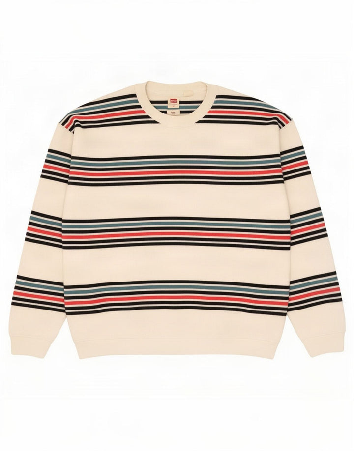 Levi's entspannter Herren-Sweatshirt-Pullover aus kleiner, weiß gestreifter Baumwolle