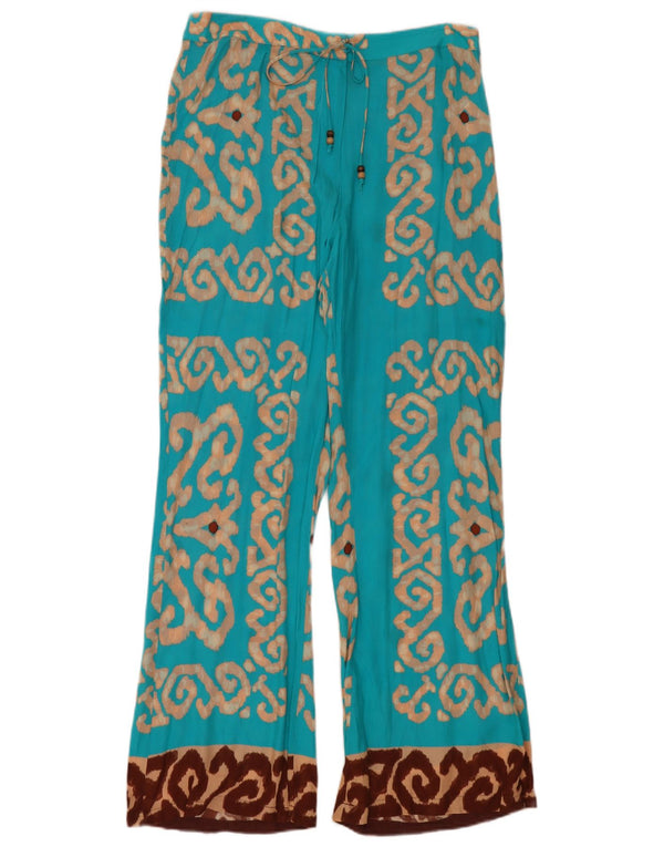 Zara Damen-Hose mit weitem Bein, XL, W32, L32, blaue geometrische Viskose