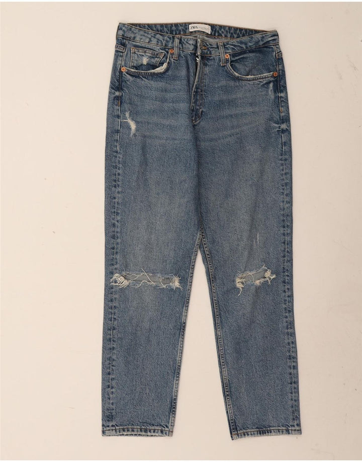 ZARA Damen Distressed Straight Jeans EU 42 Large W32 L27 Blau
