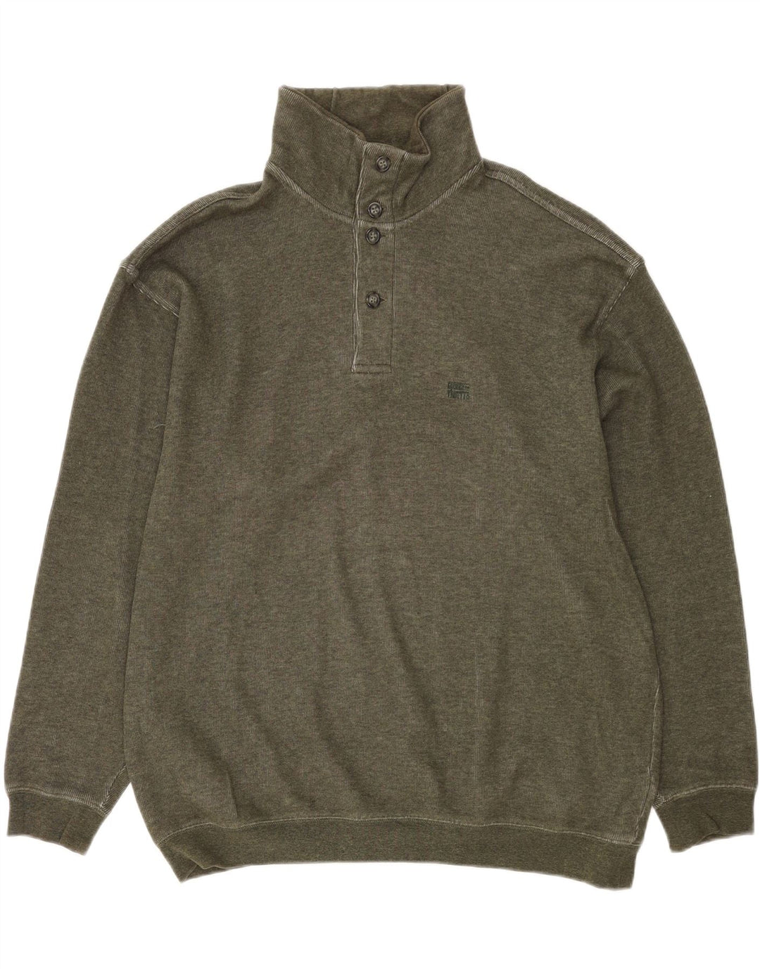 Globe Trotter Herren-Sweatshirt mit Knopfkragen, groß, Khaki, Baumwolle
