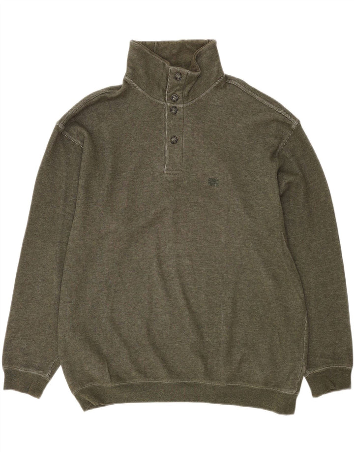 Globe Trotter Herren-Sweatshirt mit Knopfkragen, groß, Khaki, Baumwolle