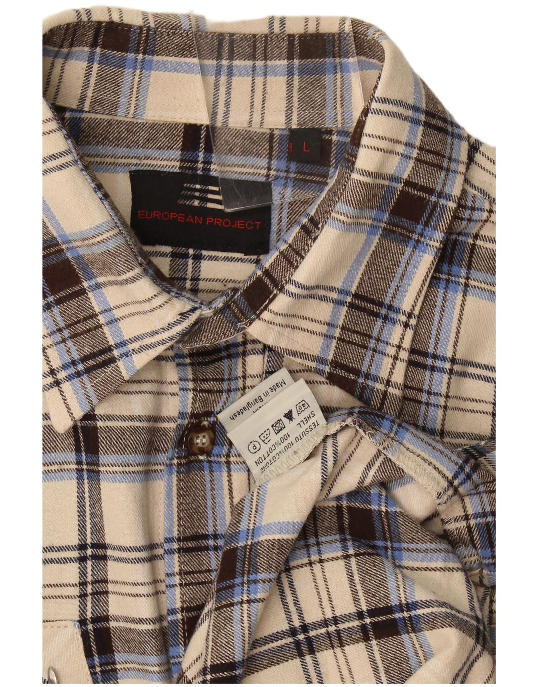European Project Herren-Flanellhemd, groß, beige, kariert, Baumwolle