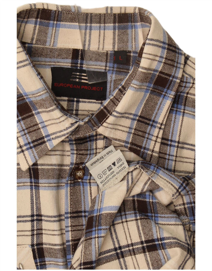 European Project Herren-Flanellhemd, groß, beige, kariert, Baumwolle