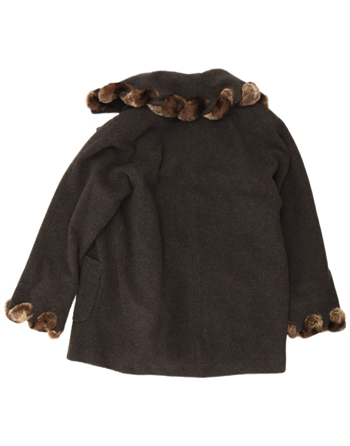 Vintage Damen Offener Übergroßer Mantel IT 42 Mittelgraue Wolle