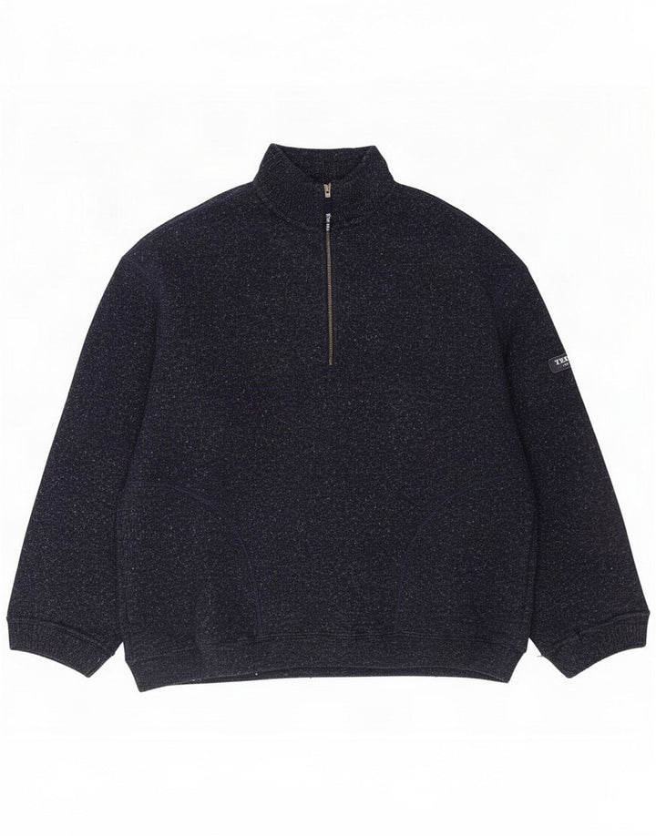Colmar Herren-Pullover mit Reißverschluss am Hals, mittlere marineblau gesprenkelte Wolle