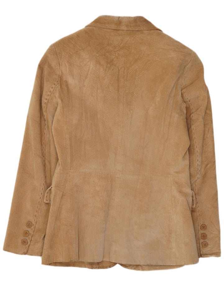 Privilegi Damen 3-Knopf-Wildleder-Blazerjacke IT 44 Mittelbraunes Leder