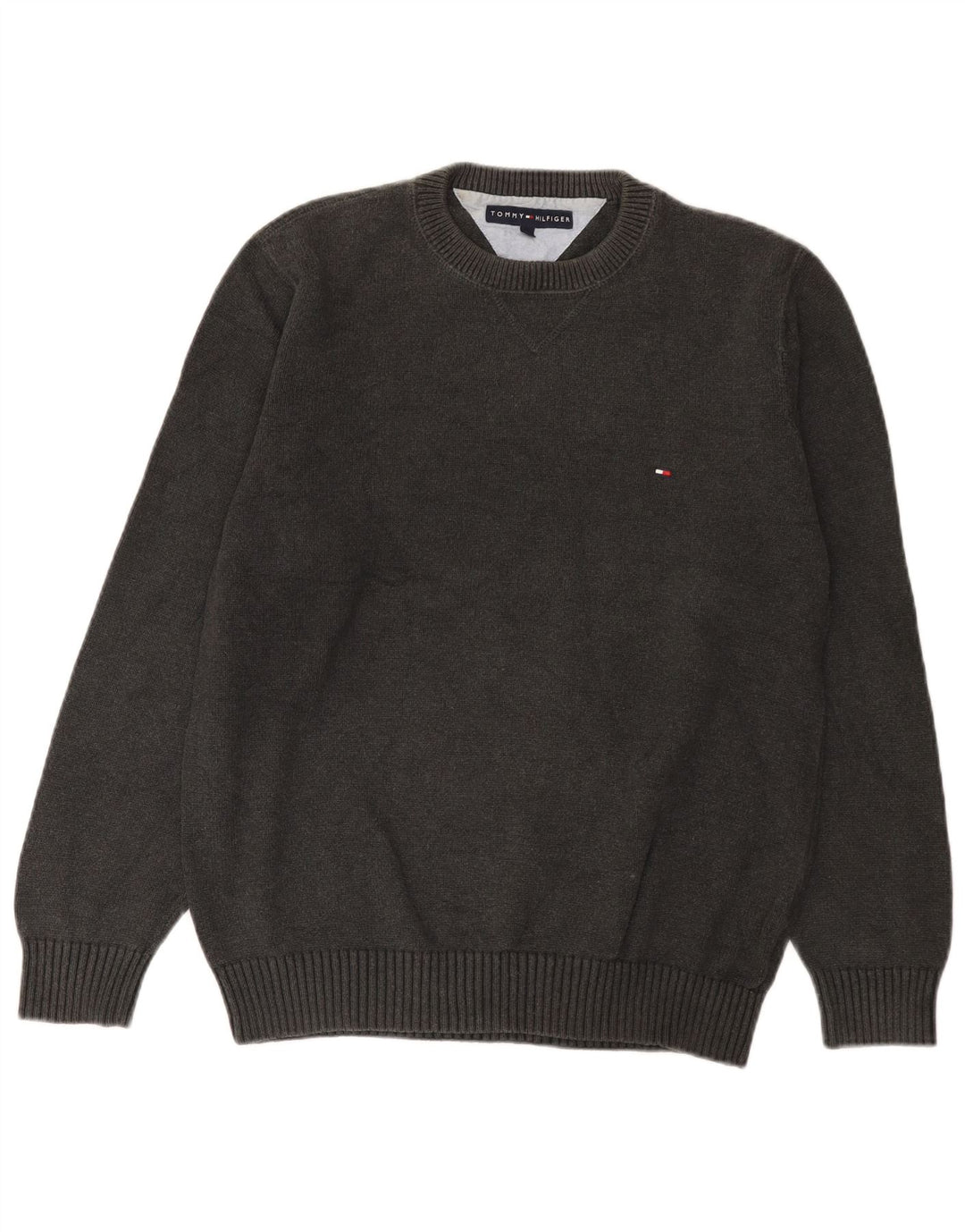 Tommy Hilfiger Herren-Pullover mit Rundhalsausschnitt, mittelgraue Baumwolle