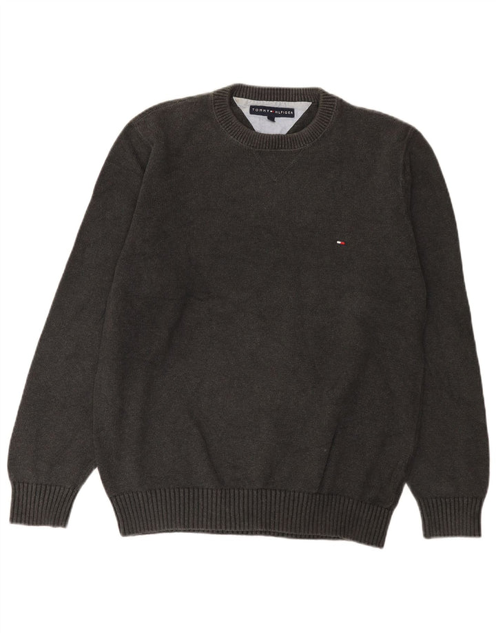 Tommy Hilfiger Herren-Pullover mit Rundhalsausschnitt, mittelgraue Baumwolle
