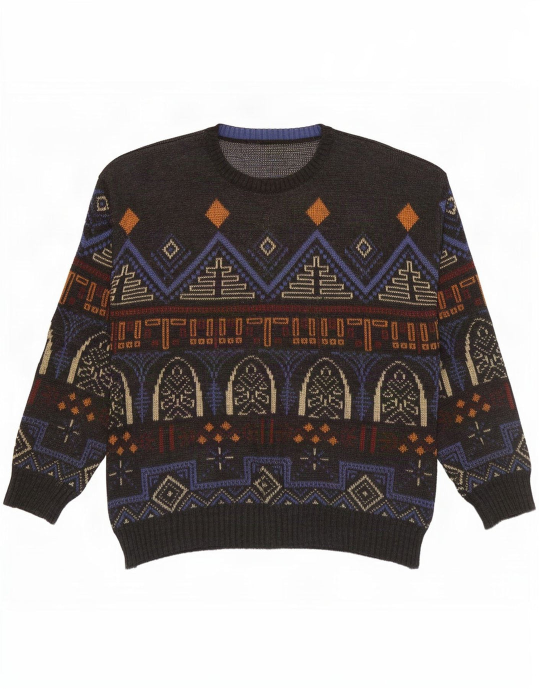 Vintage Herren Pullover mit Rundhalsausschnitt IT 54 XL Mehrfarbig Geometrisch