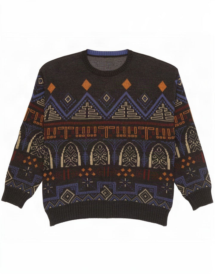 Vintage Herren Pullover mit Rundhalsausschnitt IT 54 XL Mehrfarbig Geometrisch