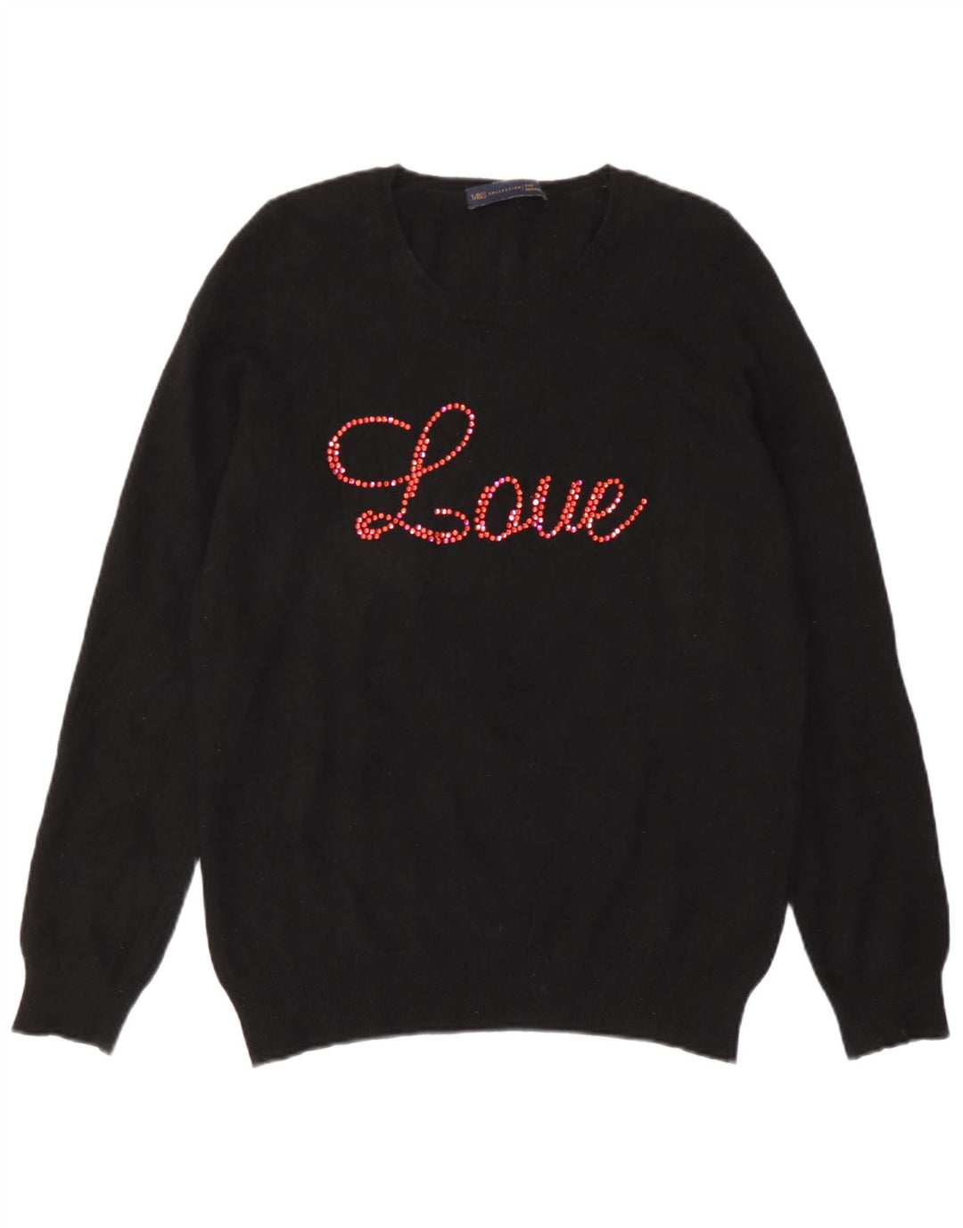 Marks & Spencer Damen-Pullover mit grafischem Rundhalsausschnitt, Gr. 14, Schwarz