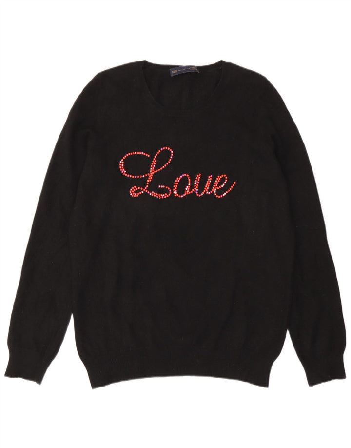 Marks & Spencer Damen-Pullover mit grafischem Rundhalsausschnitt, Gr. 14, Schwarz