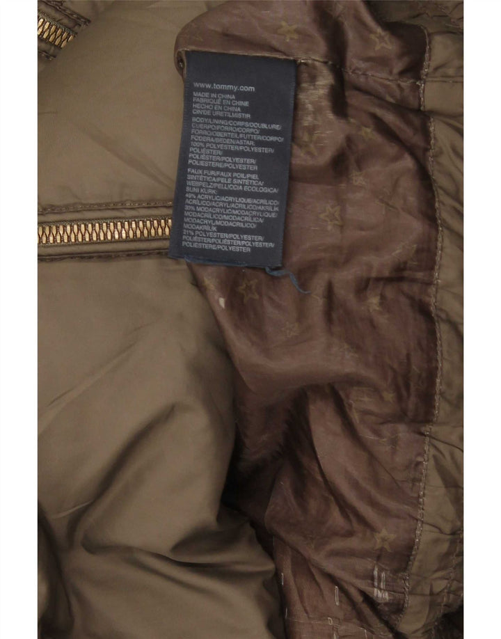 Tommy Hilfiger Wattierter Damenmantel mit Kapuze, UK 10, Größe S, Khaki, Polyester
