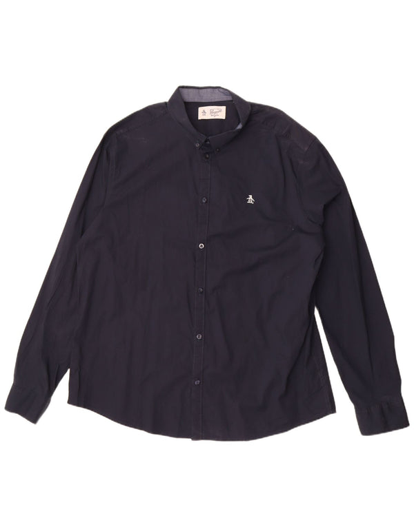 Pinguin-Herrenhemd 2XL aus marineblauer Baumwolle