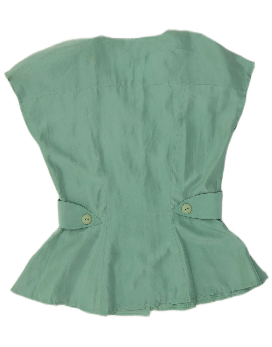 Vintage Damen Kurzarm-Hemdbluse IT 42 Mittelgrüne Seide