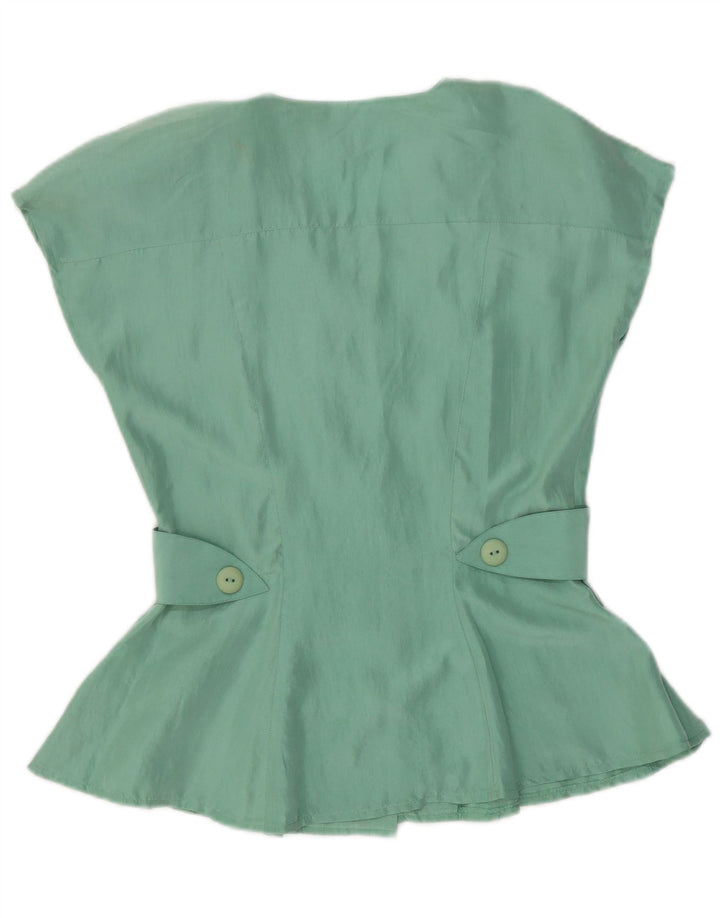 Vintage Damen Kurzarm-Hemdbluse IT 42 Mittelgrüne Seide
